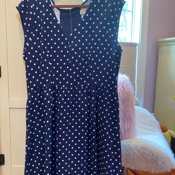 Navy Blue PolkaDotted Sleeveless Dress-Size XXL - Picture 2 of 7